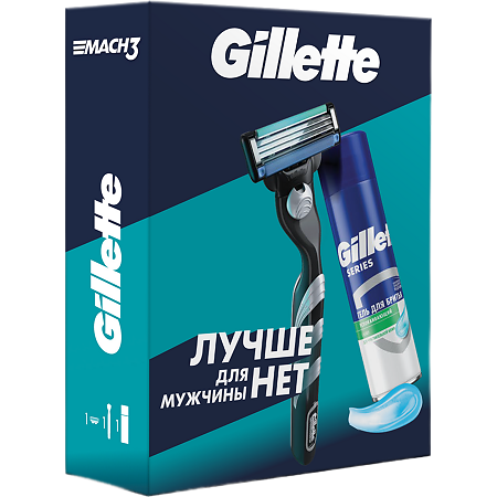 Gillette Подарочный набор Mach3 Бритва с 1 сменной кассетой+TGS гель для бритья для чувствительной кожи Алоэ 200 мл 1 уп
