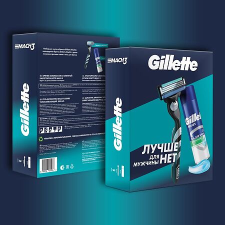 Gillette Подарочный набор Mach3 Бритва с 1 сменной кассетой+TGS гель для бритья для чувствительной кожи Алоэ 200 мл 1 уп