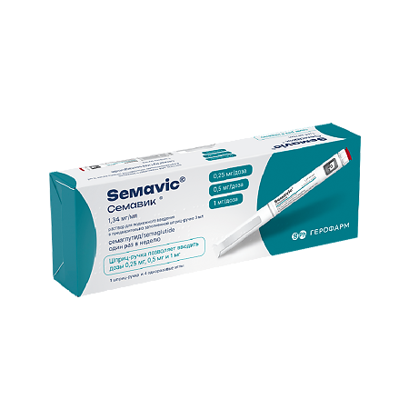 Изображение товара Семавик раствор для подкожных инъекций 0,25/0,5/1 мг/доза, 3 мл, Герофарм