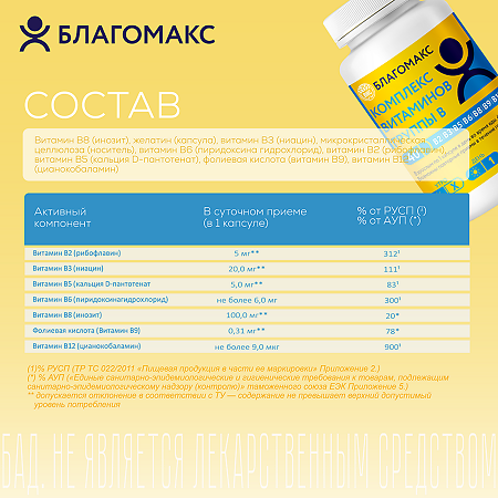 Благомакс Комплекс витаминов группы B капсулы по 0,15 г 40 шт