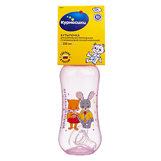 Купить Курносики бутылочка для кормления приталенная с силиконовой соской молочной Моя ферма арт.11057 0+ 250 мл 1 шт цена