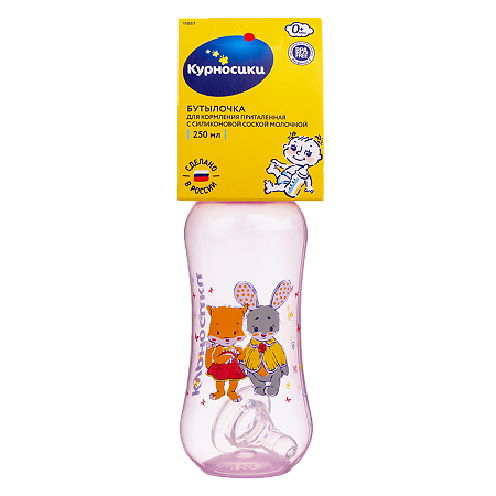 Изображение товара Курносики бутылочка для кормления приталенная 250 мл с силиконовой соской Моя ферма