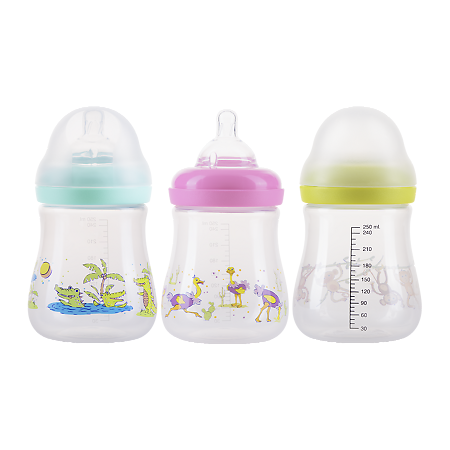 Изображение товара Курносики бутылочка для кормления с широким горлом и силиконовой соской 250 мл