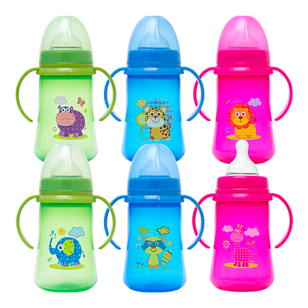 Изображение товара Бутылочка для кормления Курносики с ручками, широким горлом 250 мл без бисфенола А