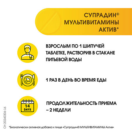 Супрадин Мультивитамины актив шипучие таблетки массой 4,9 г 15 шт