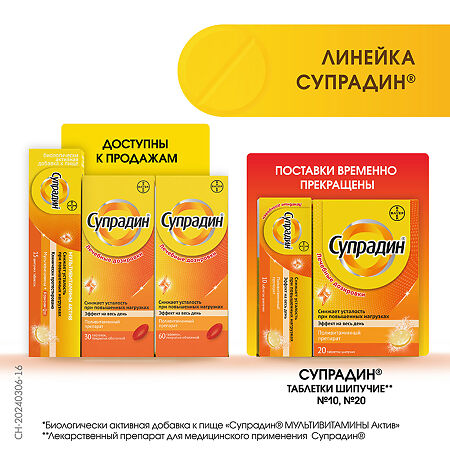 Супрадин Мультивитамины актив шипучие таблетки массой 4,9 г 15 шт