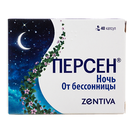 Изображение товара Персен Ночь капсулы 125 мг+25 мг+25 мг 40 шт натуральный седативный препарат