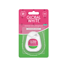 Купить Global White Зубная нить вощеная со вкусом арбуза с хлоргексидином 50 м цена