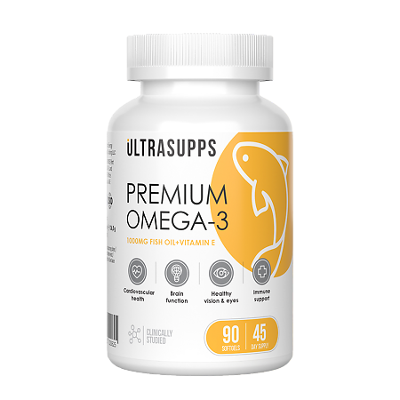 Изображение товара Ultrasupps Premium Omega-3 Мягкие капсулы 1405 мг 90 шт - Рыбий жир для сердца мозга