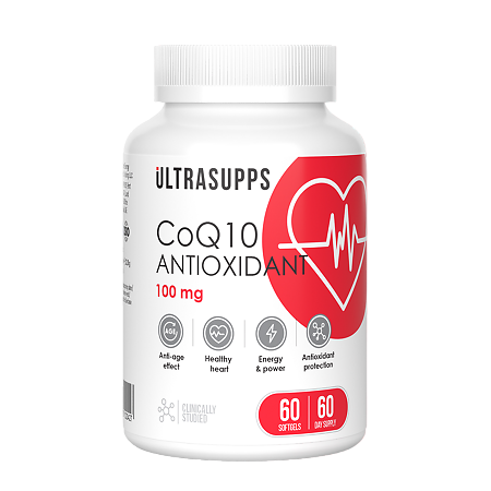 Ultrasupps Коэнзим Q10 Антиоксидант/Coenzyme Q10 Antioxidant 100 мг мягкие капсулы массой 380 мг 60 шт