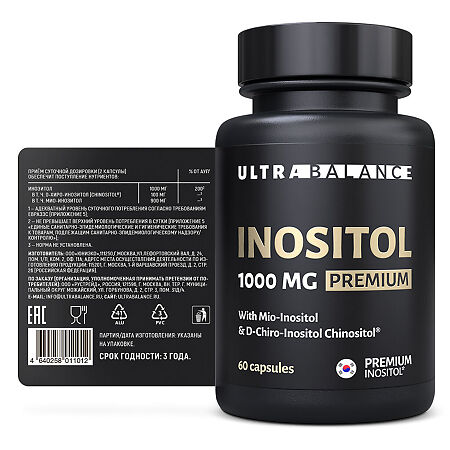 Инозитол 1000 мг Премиум (Мио Инозитол и D-хиро-инозитол)/Inositol 1000 mg Premium UltraBalance капсулы по 550 мг 60 шт