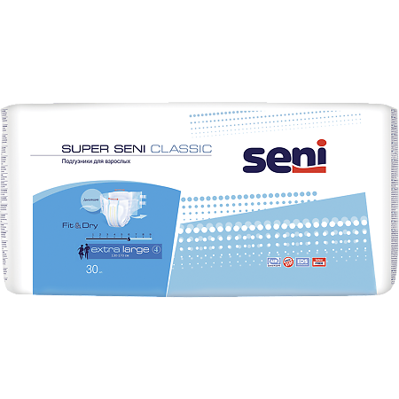 Seni Super Classic Extra Large подгузники для взрослых (130-170 см) 30 шт