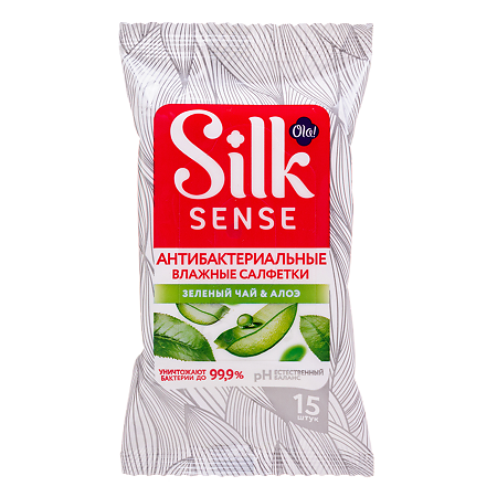 Ола (Ola!) Silk Sense Влажные салфетки антибактериальные аромат Зеленый чай и Алоэ 15 шт.