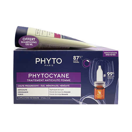 Phyto Phytocyane Сыворотка против выпадения волос для женщин фл 5 мл 12 шт+Шампунь укрепляющий 100 мл 1 уп
