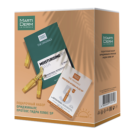 Изображение товара MartiDerm Подарочный набор Ориджиналс Протеос Гидра Плюс SP ампулы 5х2 мл+Маска увлажняющая 25 мл 1 уп
