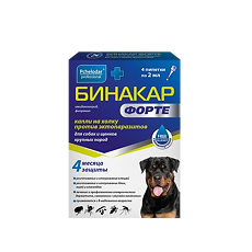 Купить Pchelodar Бинакар Форте капли на холку для собак и щенков крупных пород 2 мл 4 шт цена