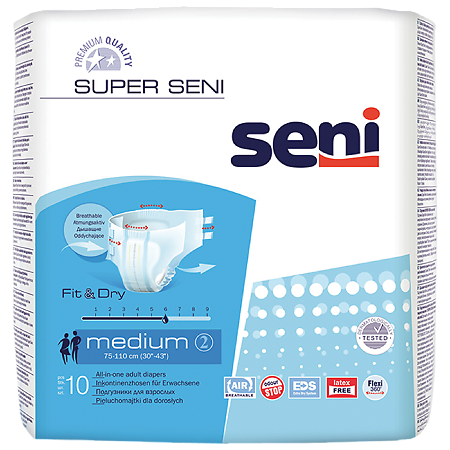 Seni Super Medium подгузники для взрослых (75-110 см) 10 шт