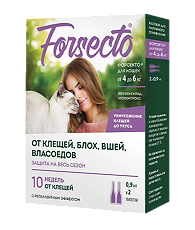 Купить Форсекто (Forsecto) капли для кошек от 4 до 6 кг 0,9 мл пипетка 2 шт цена