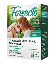 Купить Форсекто (Forsecto) капли для собак и щенков от 20 до 30 кг 3 мл пипетка 2 шт цена