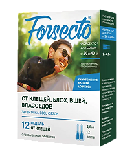 Купить Форсекто (Forsecto) капли для собак от 30 до 40 кг 4 мл пипетка 2 шт цена