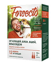 Купить Форсекто (Forsecto) капли для собак и щенков от 5 до 10 кг 1 мл пипетка 2 шт цена