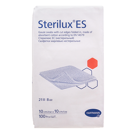 Салфетки Стерилюкс ЕС/Sterilux ES нестерильные 10 х 10 см 8 слоев 21 нить 100 шт