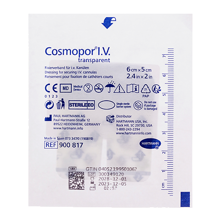 Повязка Cosmopor I.V. Transparent/Космопор I.V. Трансперент пластырного типа для фиксации канюль стерильная 6 х 5 см 100 шт