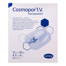 Изображение товара Повязка Cosmopor I.V. Transparent/Космопор I.V. Трансперент пластырного типа для фиксации канюль стерильная 12 х 10 см 50 шт