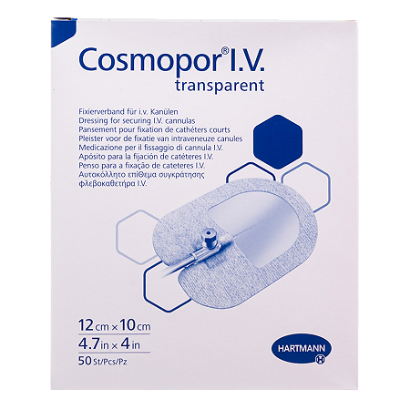 Повязка Cosmopor I.V. Transparent/Космопор I.V. Трансперент пластырного типа для фиксации канюль стерильная 12 х 10 см 50 шт