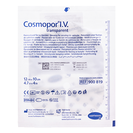Повязка Cosmopor I.V. Transparent/Космопор I.V. Трансперент пластырного типа для фиксации канюль стерильная 12 х 10 см 50 шт