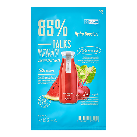 MISSHA Talks Vegan Squeeze Hydro Booster Маска антистресс для лица с экстрактами арбуза и свеклы 27 г 1 шт