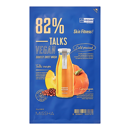 MISSHA Talks Vegan Squeeze Skin Fitness Маска освежающая для гладкости кожи с экстрактами тыквы и красных бобовых 27 г 1 шт