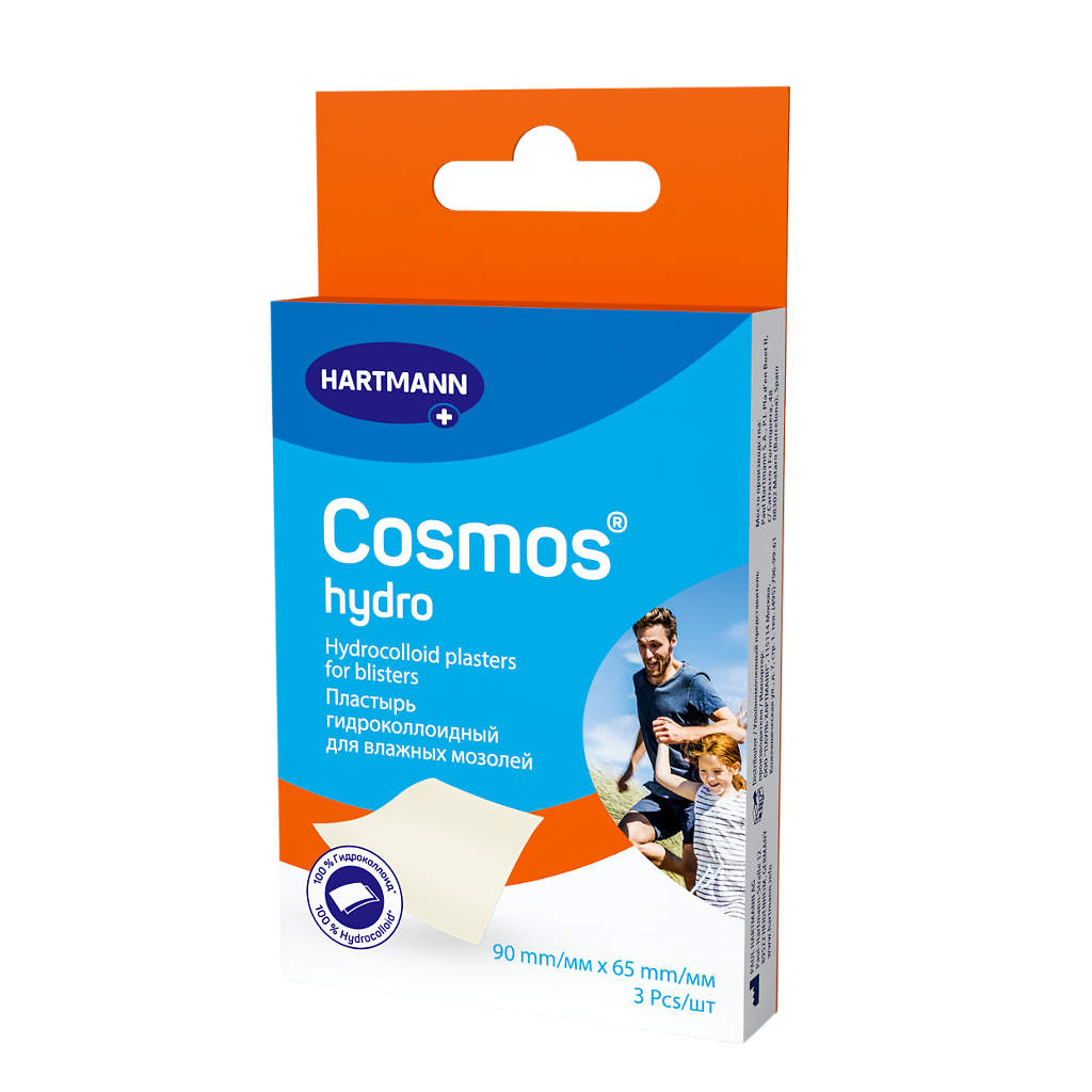 Изображение товара Гидроколлоидный пластырь Cosmos Hydro для влажных мозолей 90х65 мм 3 шт Изображение товара Гидроколлоидный пластырь Cosmos Hydro для влажных мозолей 90х65 мм 3 шт