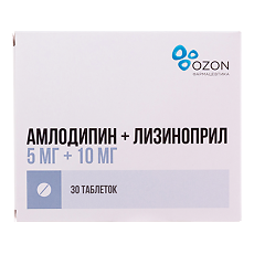 Купить Амлодипин+Лизиноприл таблетки 5 мг+10 мг 30 шт цена