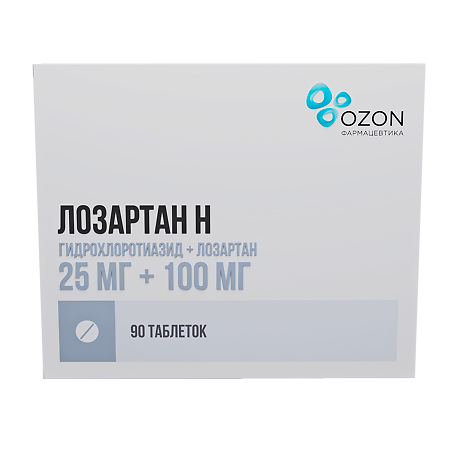 Лозартан-Н таблетки покрыт.плен.об. 25 мг+100 мг 90 шт