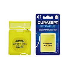 Изображение товара Curasept Ultrafine Зубная нить невощеная ультратонкая CHX 0,2% со вкусом мяты 50м 1 шт