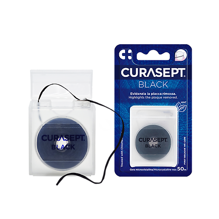 Curasept Black Зубная нить черная вощеная CHX 0,2% со вкусом мяты 50м 1 шт
