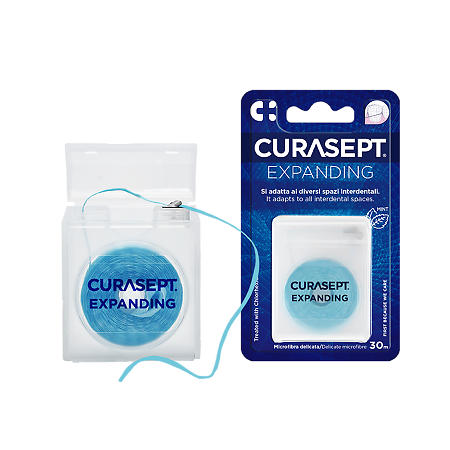 Curasept Microfibra Expanding Зубная нить расширяющаяся вощеная CHX 0,2% со вкусом мяты 30м 1 шт