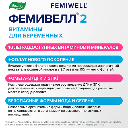 Фемивелл 2 Витамины для беременных таблетки покрыт.об. по 1,35 г 30 шт+ мягкие желатиновые капсулы по 0,7 г 30 шт 1 уп