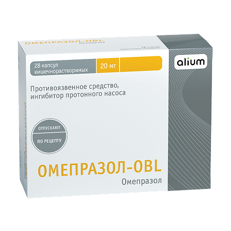 Изображение товара Омепразол-OBL капсулы кишечнорастворимые 20 мг 28 шт для лечения язвы и рефлюкса