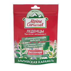 Купить Альпийская Карамель Alpine Caramel Леденцы Про-актив с витамином С массой 3,3 г без сахара пакет 75 г 1 уп цена