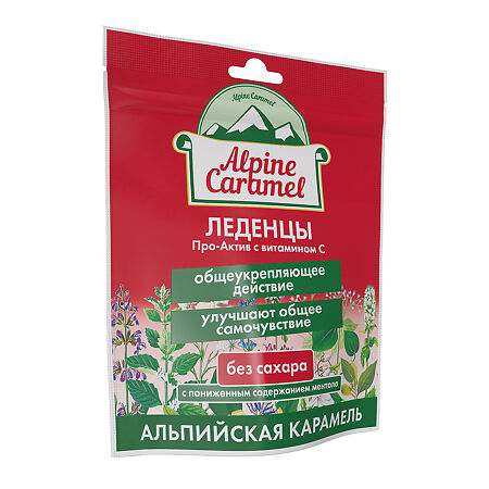 Альпийская Карамель Alpine Caramel Леденцы Про-актив с витамином С массой 3,3 г без сахара пакет 75 г 1 уп