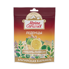 Изображение товара Альпийская Карамель Alpine Caramel Леденцы массой 3,3 г Имбирь-Лимон пакет 75 г 1 уп
