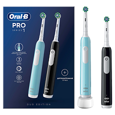 Купить Oral-B Набор Электрическая зубная щетка Pro Series 1 с 2 сменными насадками черная,бирюзовая 1 уп цена