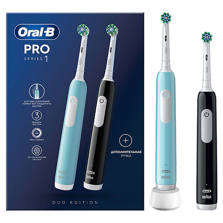 Oral-B Набор Электрическая зубная щетка Pro Series 1 с 2 сменными насадками черная,бирюзовая 1 уп