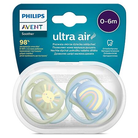 Philips Avent Пустышка Ultra Air SCF085/58 в комплекте с футляром для хранения и стерилизации 0-6 мес 2 шт