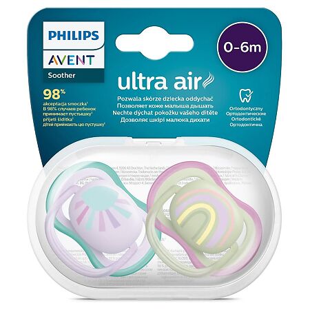 Philips Avent Пустышка Ultra Air SCF085/59 в комплекте с футляром для хранения и стерилизации 0-6 мес 2 шт