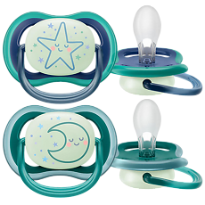 Купить Philips Avent Пустышка светящаяся Ultra Air Night SCF376/13 в комплекте с футляром для хранения и стерилизации 6-18 мес 2 шт цена