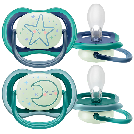 Изображение товара Пустышка Philips Avent Ultra Air Night SCF376/13 светящаяся для 6-18 мес в комплекте