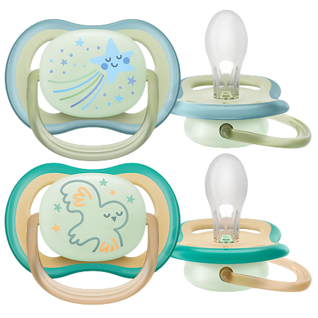 Изображение товара Пустышка Philips Avent Ultra Air Night 0-6 мес светящаяся в темноте 2 шт